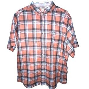Carbon2Cobalt Plaid Cotton Shirt Salmon Pink Coastal Check Short Sleeve Men's L